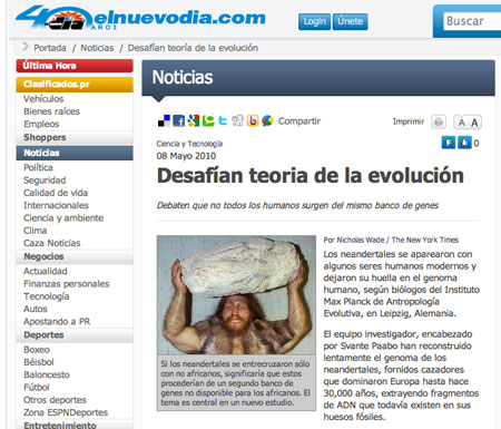 Noticia sobre la evolución en El Nuevo Día Noticia sobre la evolución en El Nuevo Día
