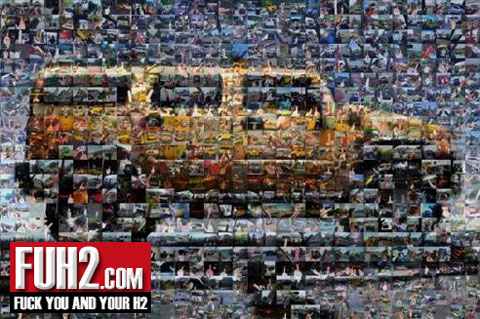 Poster formado con fotos de personas sacándole el dedo a la Hummer H2